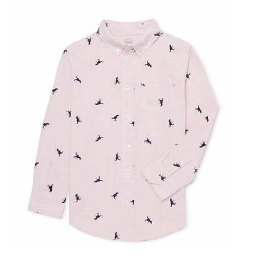 Wonder Nation Boys' Long Sleeve Button Down Dino Patterned Shirt