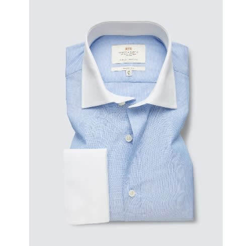 Men's Formal Plain Slim Fit Shirt In Blue With White Collar & Cuffs