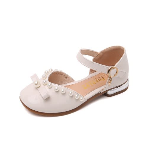 Girl Party Shoe With Bead Design- Cream