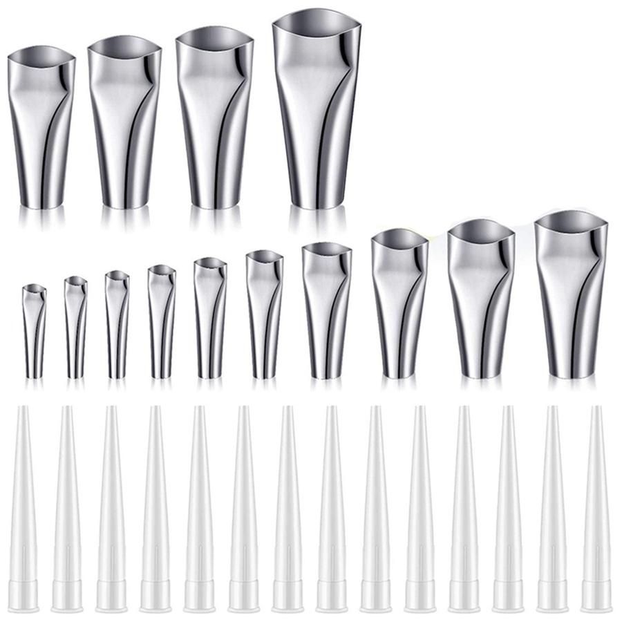 14 Pieces Caulk Nozzle Applicator and 14 Pieces White Plastic Caulking Nozzles for Window Bathroom Kitchen