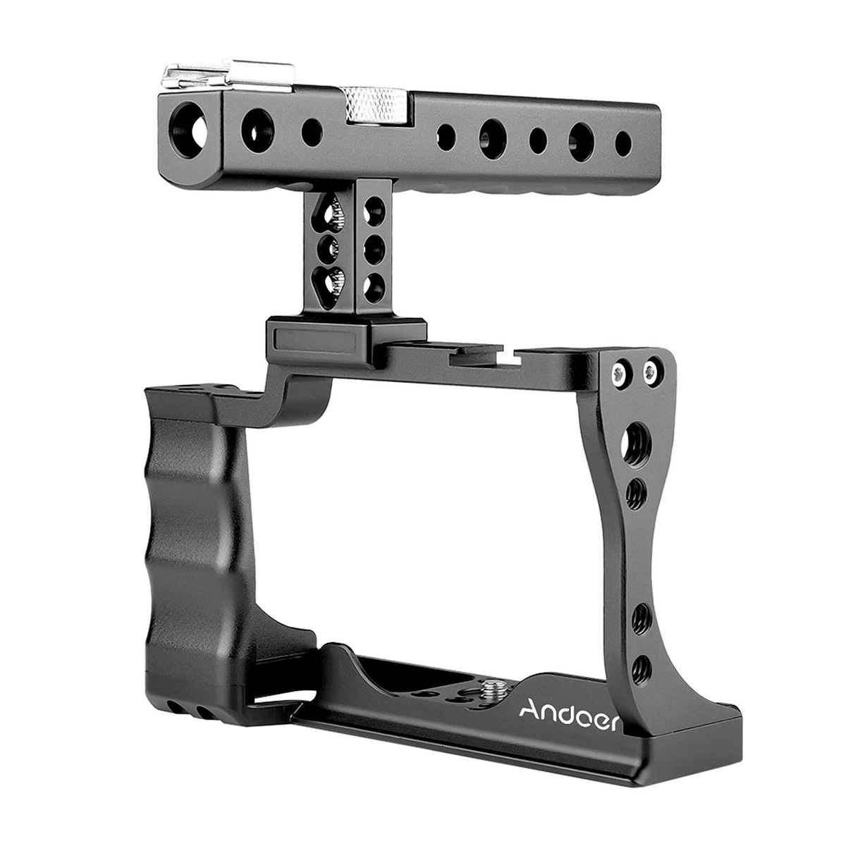 Andoer Camera Cage + Top Handle Kit Aluminum Alloy with Cold Shoe Mount Compatible with Canon EOS M50 DSLR Camera