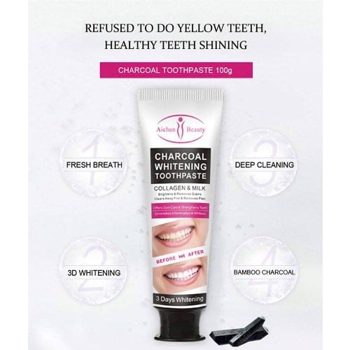 Aichun Beauty Charcoal 3 Day Whitening Toothpaste Collagen - 100ml
