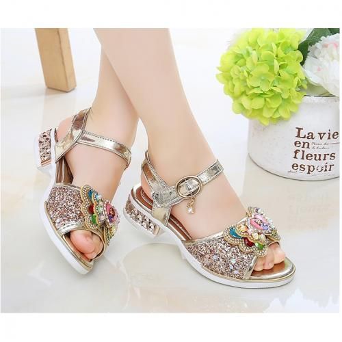 Kids Girls Lovely Shiny Sandals-Gold