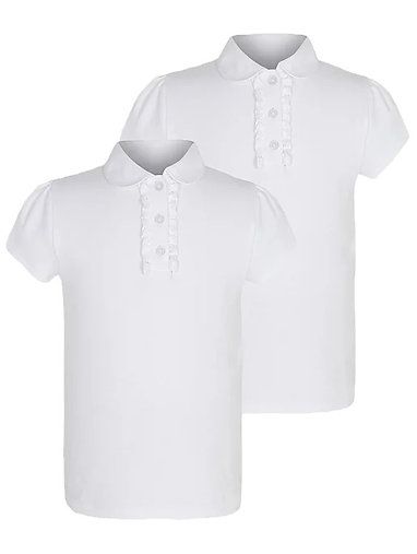Girls White Ruffle School Polo Shirt 2 Pack, White