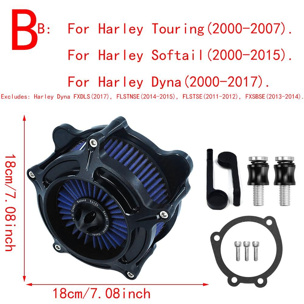 Turbine Air Cleaner Matte BlaIntake Filter For Harley Sportster XL 883 Dyna V-Rod Softail Fat Boy Touring Ultra FLHR FLHX