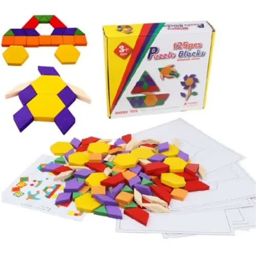 125 Pieces Wooden Puzzle Blocks