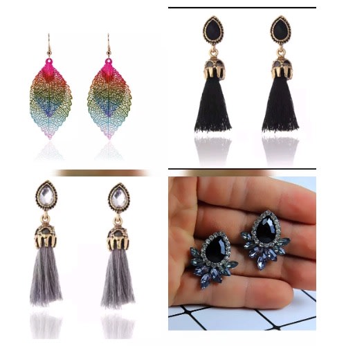 Vintage Tassel Stud Earrings - Multicolor - 4 In 1