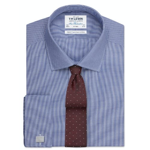 Fitted Navy Fine Check Shirt &ndash; Double Cuff