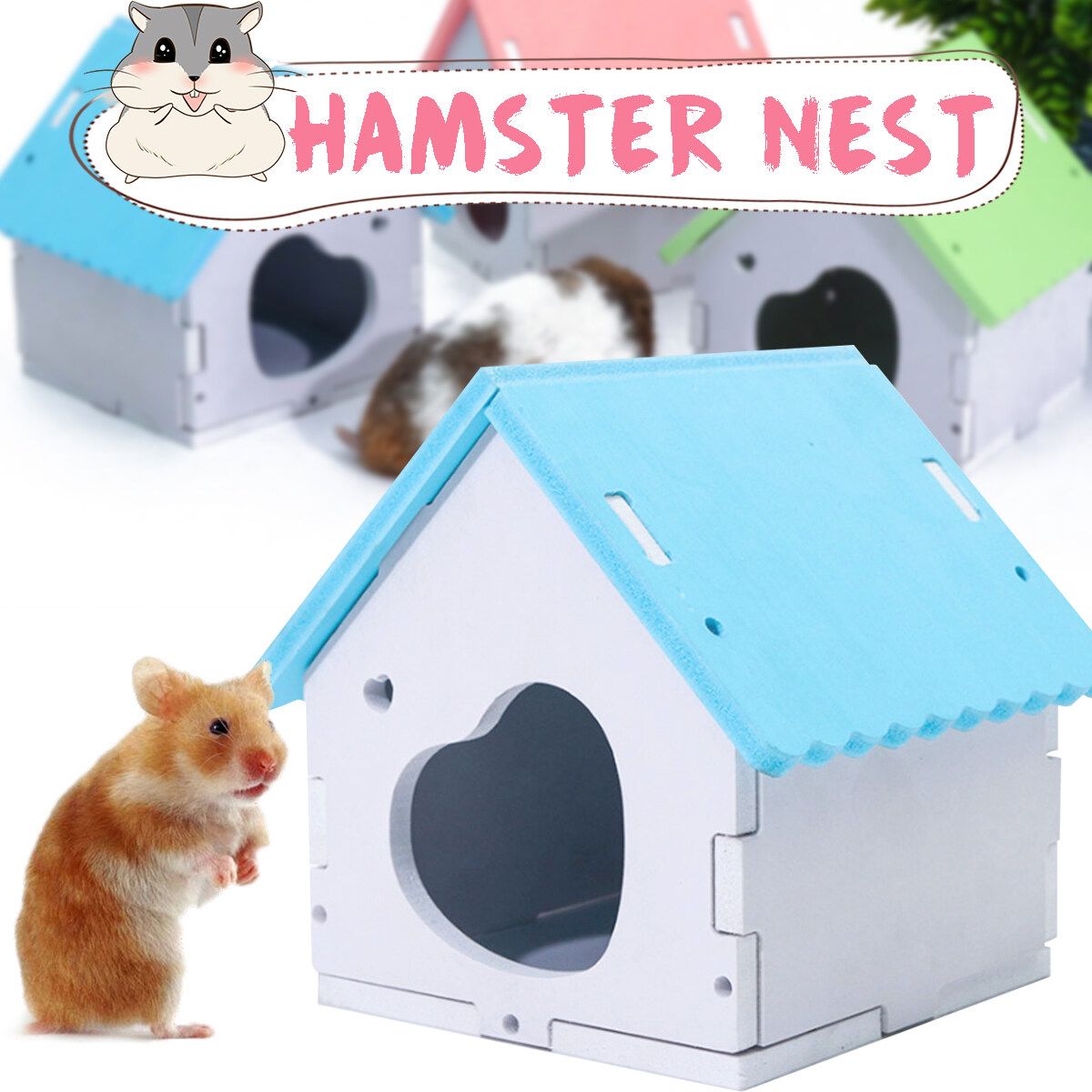 Board Hamster Nest House Pet Home Stairs For Small Pet Sleeping Bed -- Blue/ Green/ Pink Blue