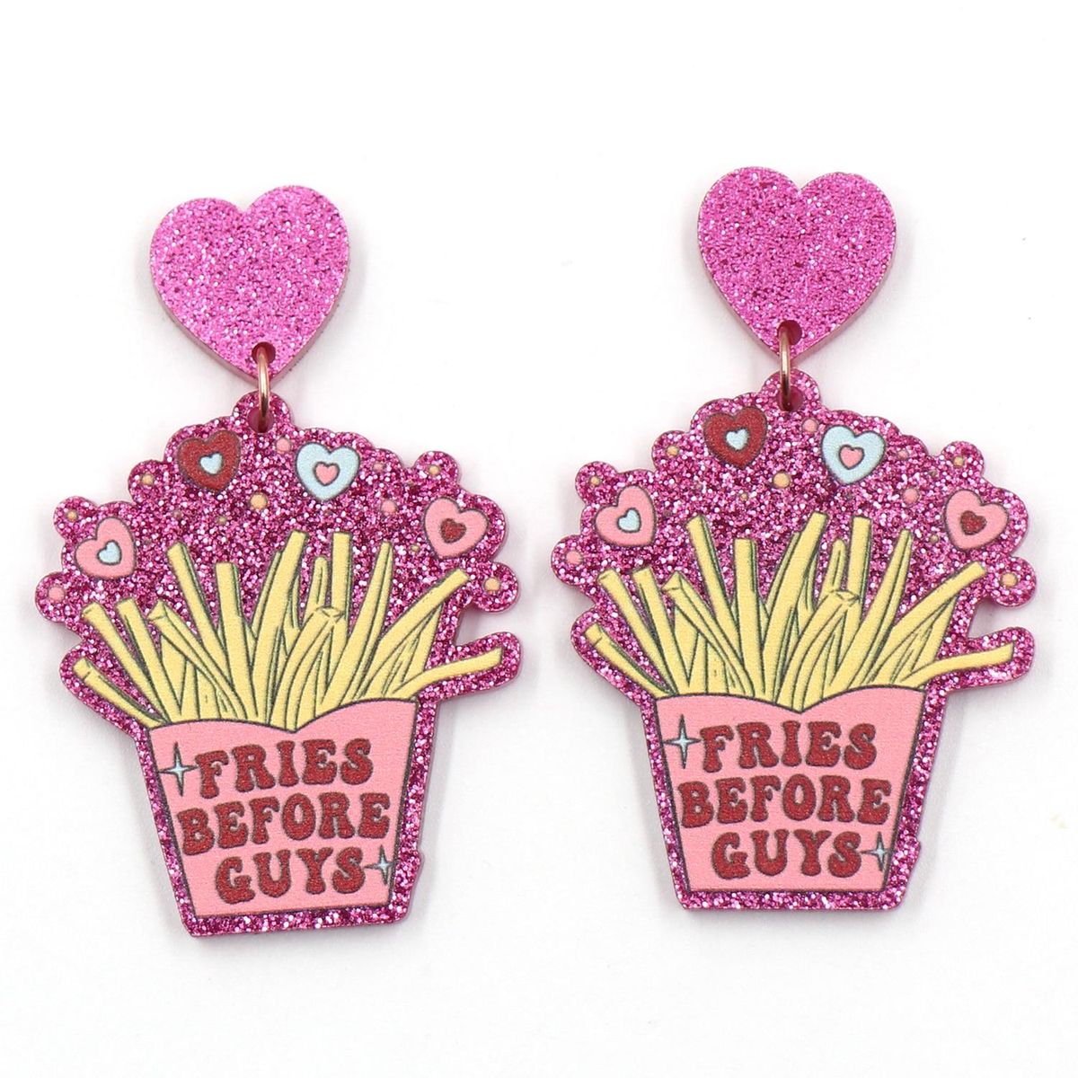 1pair Top fashion CN Drop fries before guys cute Valentine Gift Acrylic glitter earrings Jewelry for women