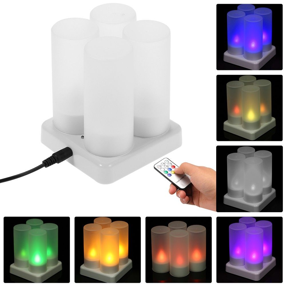 Set Of 4 Rechargeable LED Color Changing Flickering