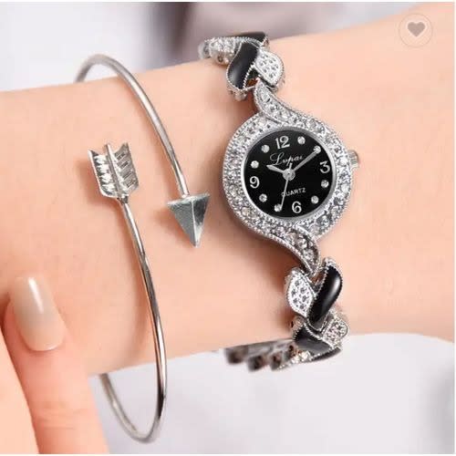 Rhinestone Wristwatch - Women's Quartz Bracelet Wristwatch