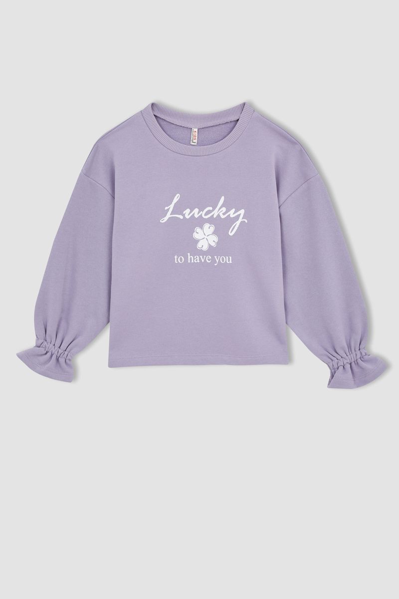 Girl - Relax Fit Crew Neck Knitted Sweat Shirt - Purple