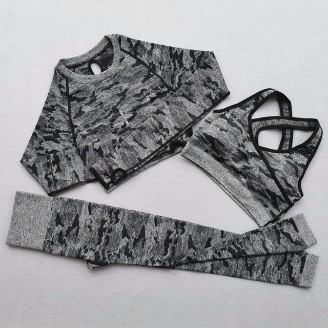 3pcs Seamless Yoga Set Sports Wear For Black 3 Pcs Set_S