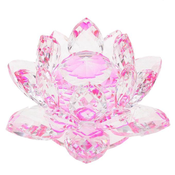 Crystal Lotus Flower Buddhist Ornament Feng Shui Art Glass Pink