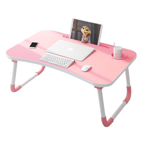 Foldable Laptop Table With Dock Stand & Cup Holder- Pink