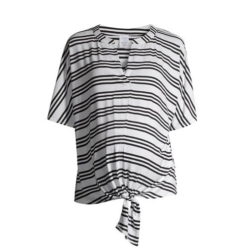 Pregnant Women&rsquo;s Maternity Dolman Sleeve Tie Front Blouse -stripe