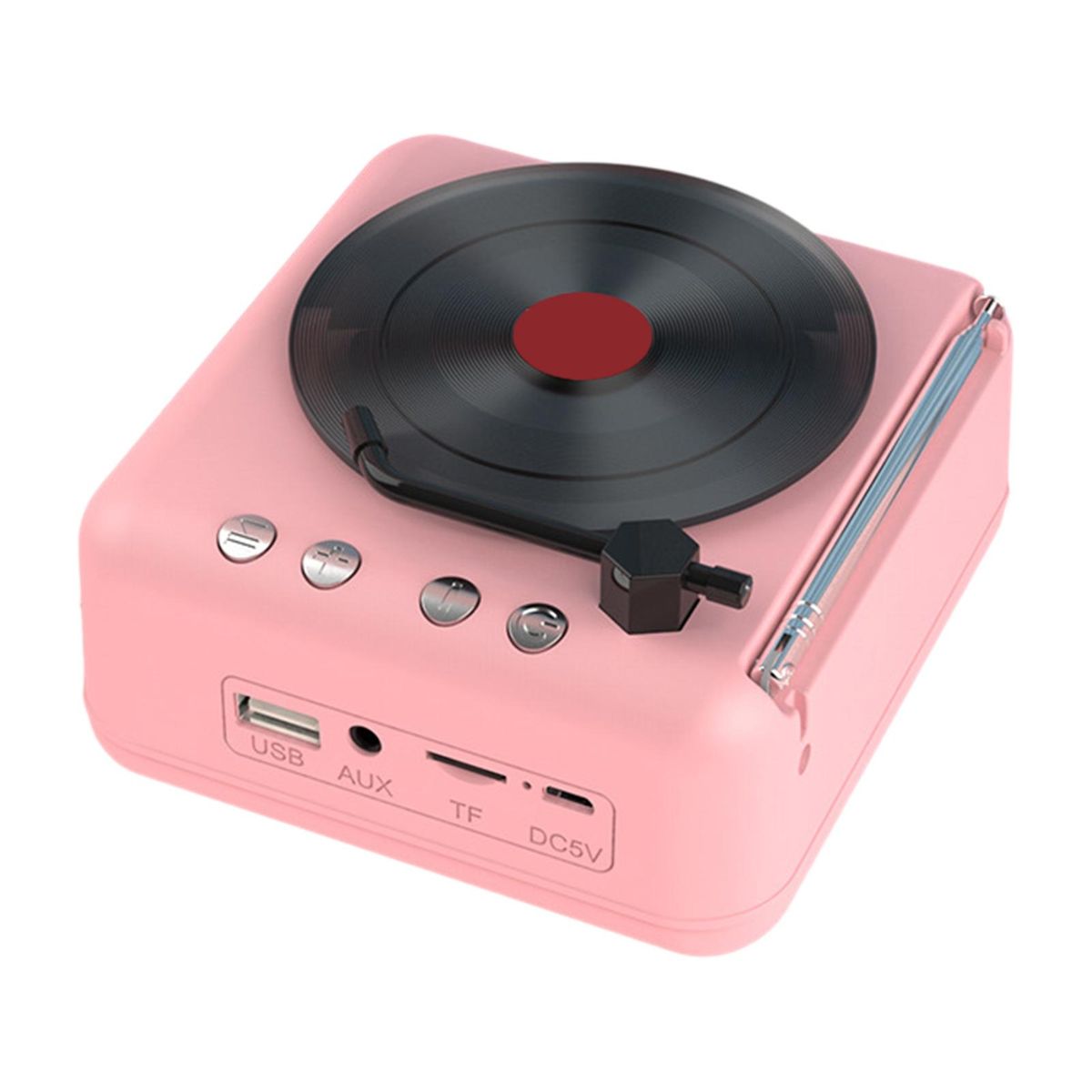 Speaker with Fm Radio Antenna Vintage Vinyl Bluetooth Speaker Pink