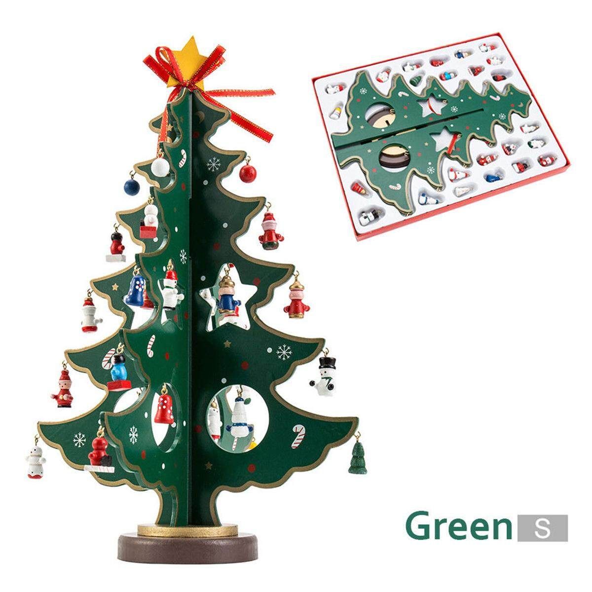 3D Wooden Cartoon Christmas Tree XMAS Table DIY Decorcation Hanging Ornaments Green / Red Green