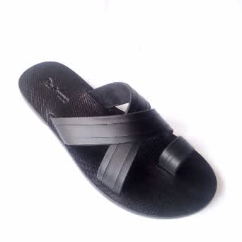 De Johnys Scissors Leather Slipper with Toe Hold - Black
