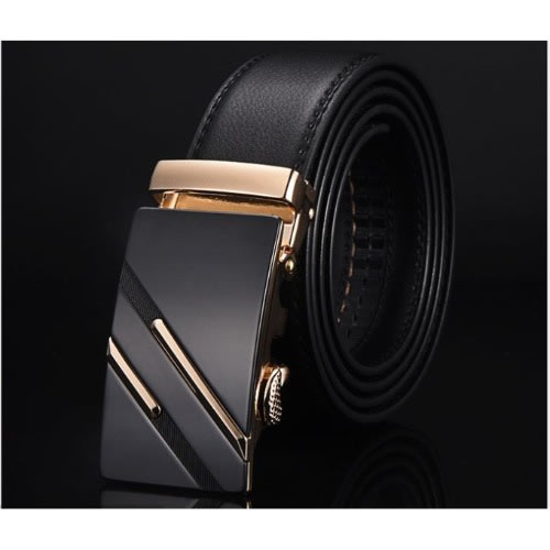 Men Pin-less Metal Buckle Waist Leather Belt-Black
