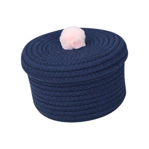 Cotton Rope Woven Baskets Round Lidded Baskets With Lid For Blue