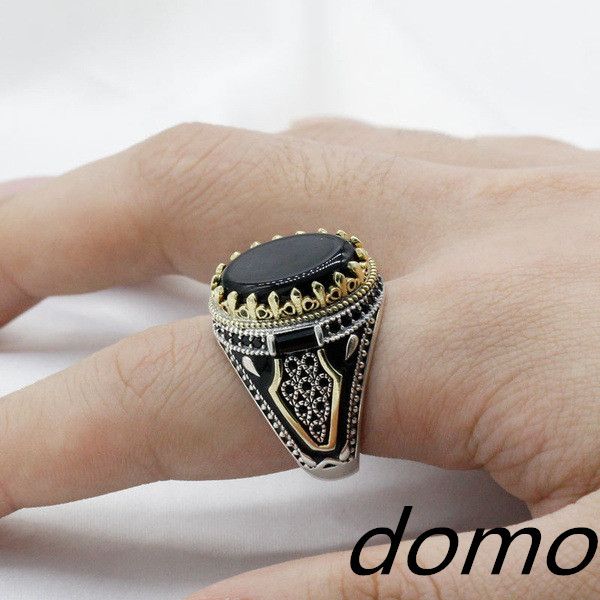 Retro Personality Black Imitation Agate Men's Ring