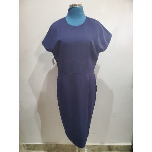 Round Neck Midi Dress For Females - Navy Blue