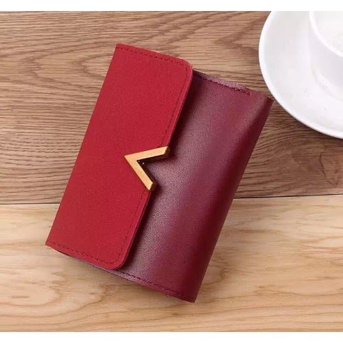 Women's Foldable Pu Leather Wallet - Deep Red