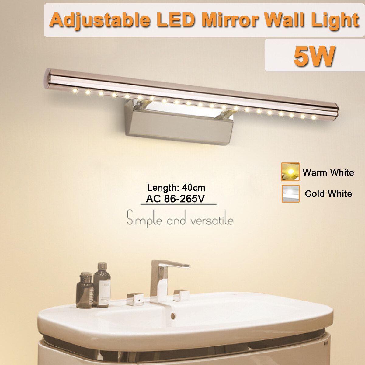 Silver Modern LED Light Mirror Wall Light Picture Display Lights Makeup Lighting Bathroom Front Lamp Warm Light