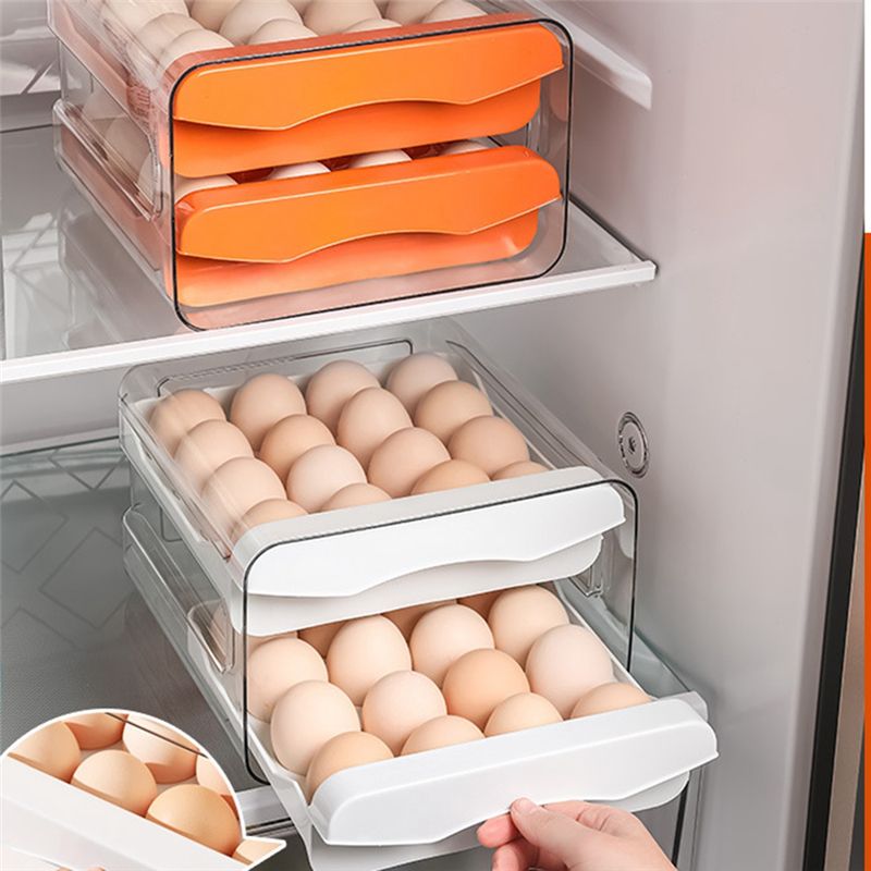 32 Grids Egg Storage Box Refrigerator Transparent Double Drawer-Type Egg Box Container Home Kitchen Egg Holder Orange