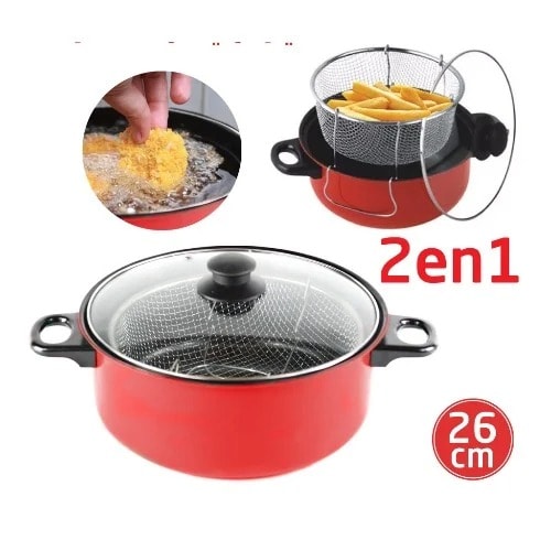 Non Stick Stir & Fry Pan - Stock Pot With Glass Lid - 26cm