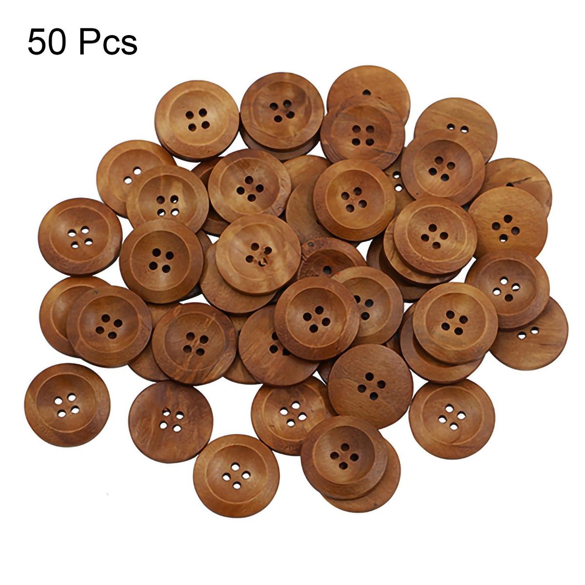 50Pcs Buttons 4 Holes Wooden Cloth Ornaments Round Decorative Button for Bag
