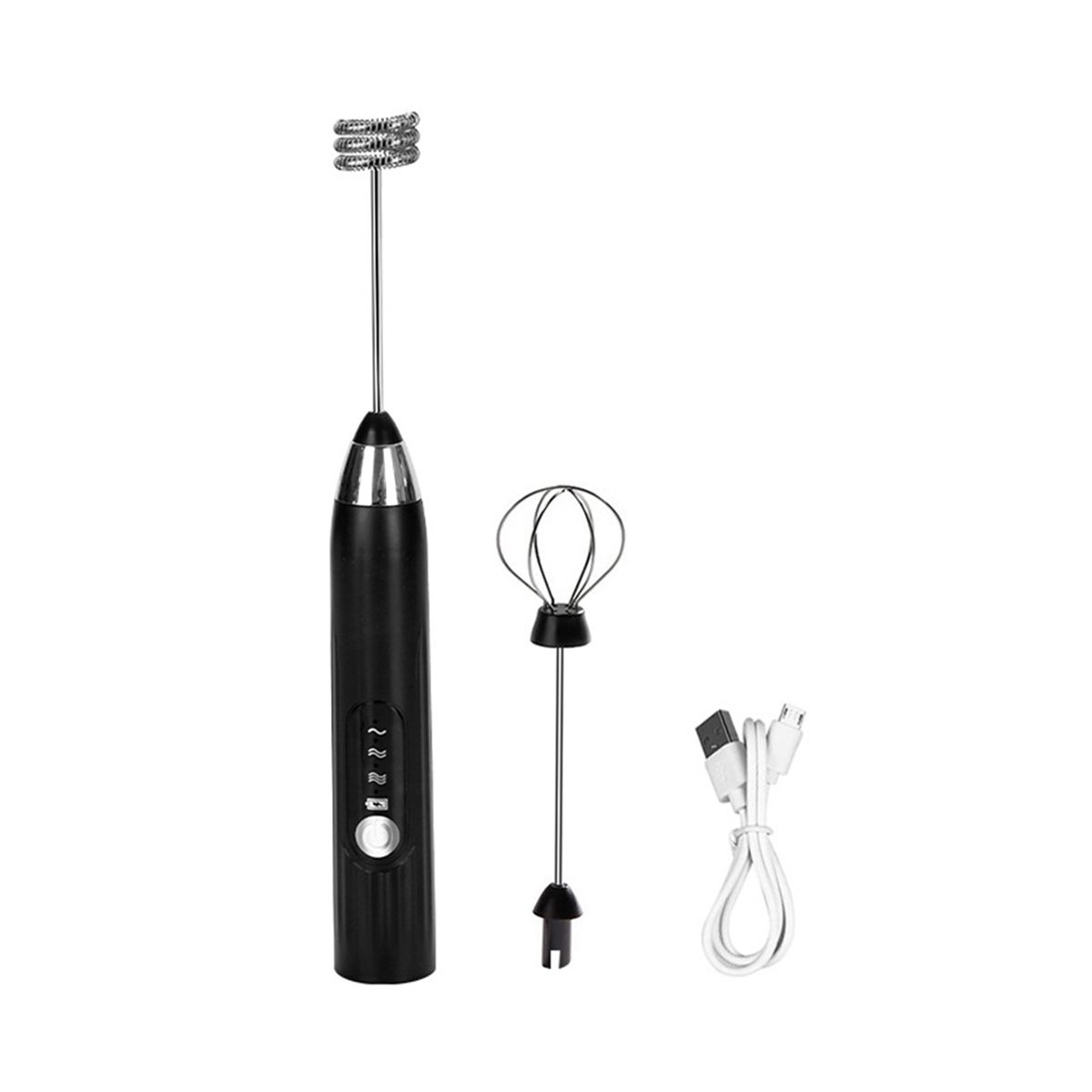 3In1 Portable Electric Foam Maker Handheld Foamer High Speeds Drink Mixer Coffee Frothing Wand Black