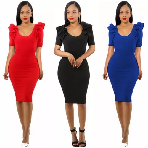 3 In 1 Ruffles Details Ladies Party Club Spamdex Bodycom-blue-black And Red
