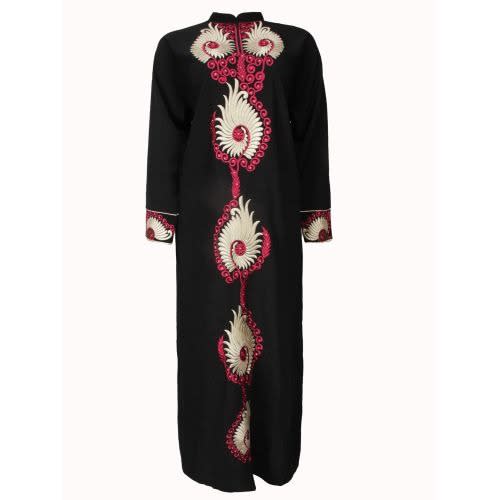Ladies Abaya Dress With Wine Design - Black