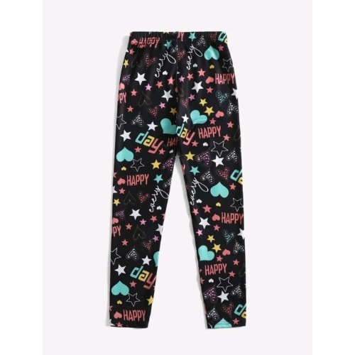 Girls Multi Star Hearts Graphic  Leggings- Black /Aqua