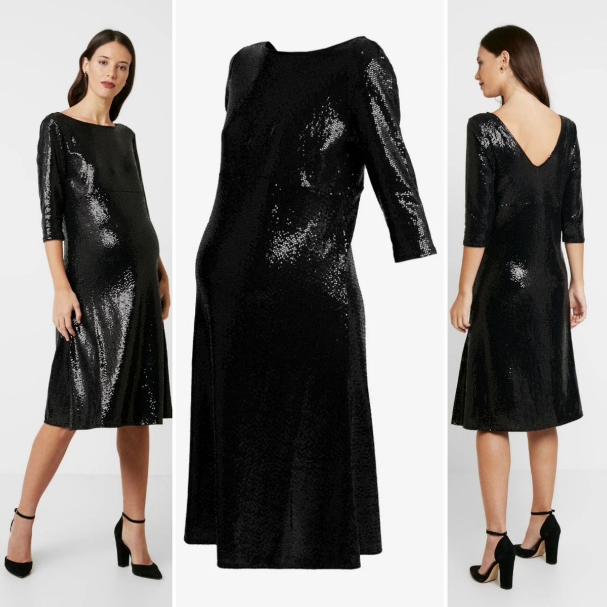 Sequin Short Sleeves Black Maternity Dress