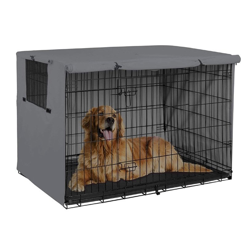Pet Dog Cage Cover Oxford Dustproof Waterproof Outdoor Foldable Small Medium Large Kennel Accessory Products-Gray