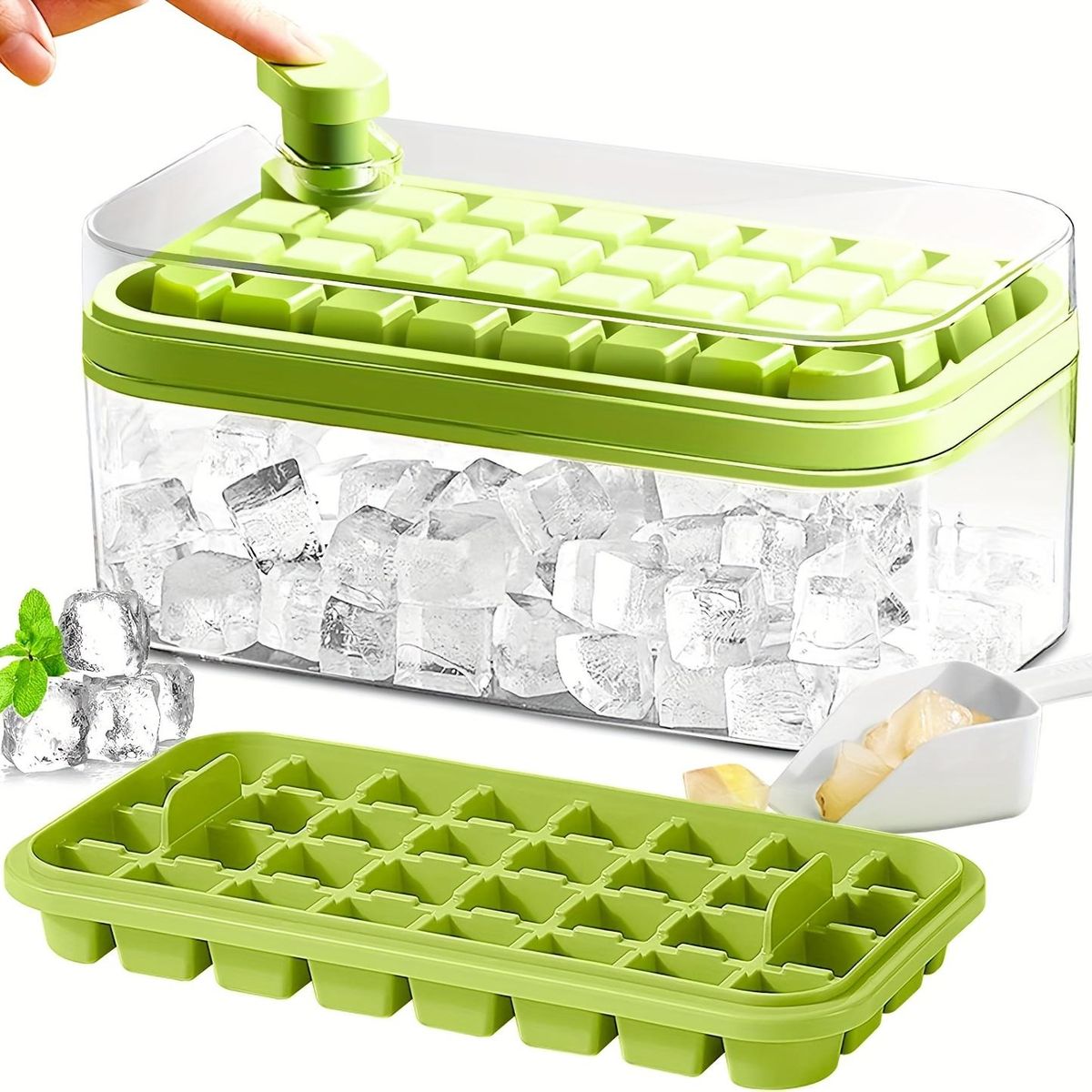 Green 64 Grid Ice Silicone Cube Trays Set