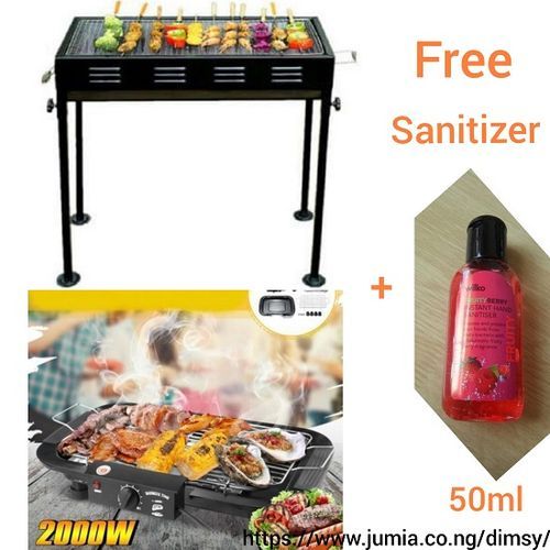 Outdoor Charcoal Barbecue BBQ Roast Grill + Indoor Electric Roast Grill + Free Hand Sanitizer