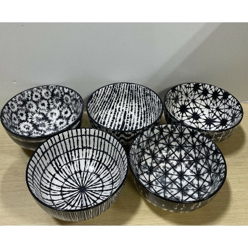 All Purpose 6-piece Set Utility Bowls, Black Printed