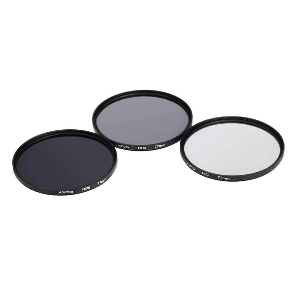 Andoer 77mm Fader ND Filter Kit Neutral Density Photography Filter Set (ND2 ND4 ND8) for Nikon Canon Sony Pentax DSLRs