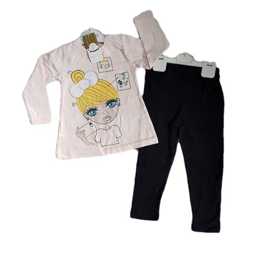 Long Sleeve Top - Peach  With Leggings -  Black