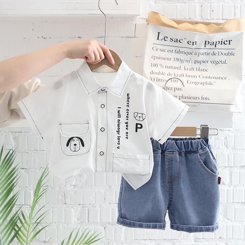 Children'S Clothing 2-Piece Set Thin Shirt + Pants White