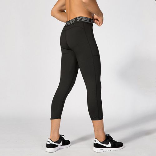 High Waist Leggings Sport Men's Running Tights Sport Cropped Trousers（Black）