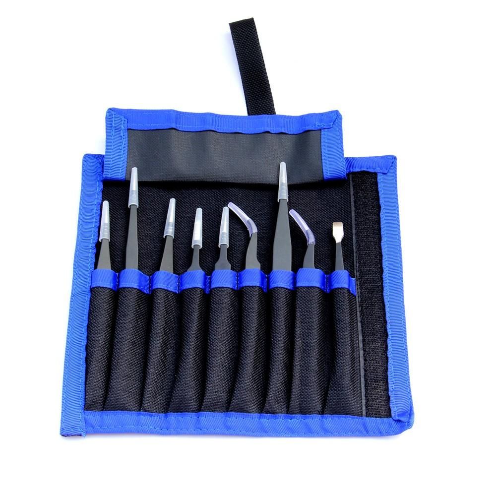 Anti-static Stainless Steel Precision Jewelry-making Tweezers Kit with Bag for Electronics