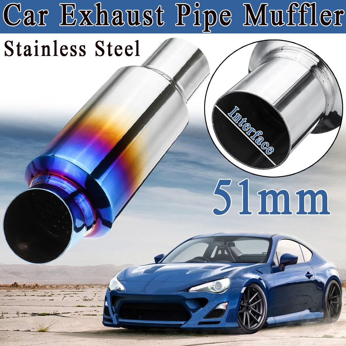 2" 51mm Inlet Exhaust Pipe Muffler Silencer Resonator Bent Stainless Steel