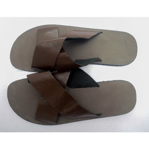 Men's Plain Leather Pam Slippers - Brown