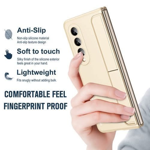 Samsung Galaxy Z Fold4 Case  Without  Pen Slot-kickstand With Screen Protector - Gold